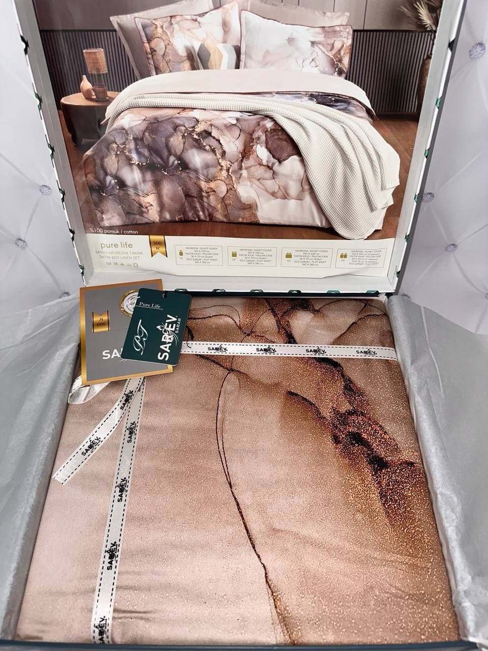 Постільна білизна SAREV DRİNA KREM Satin DELUXE 300TC Евро 5